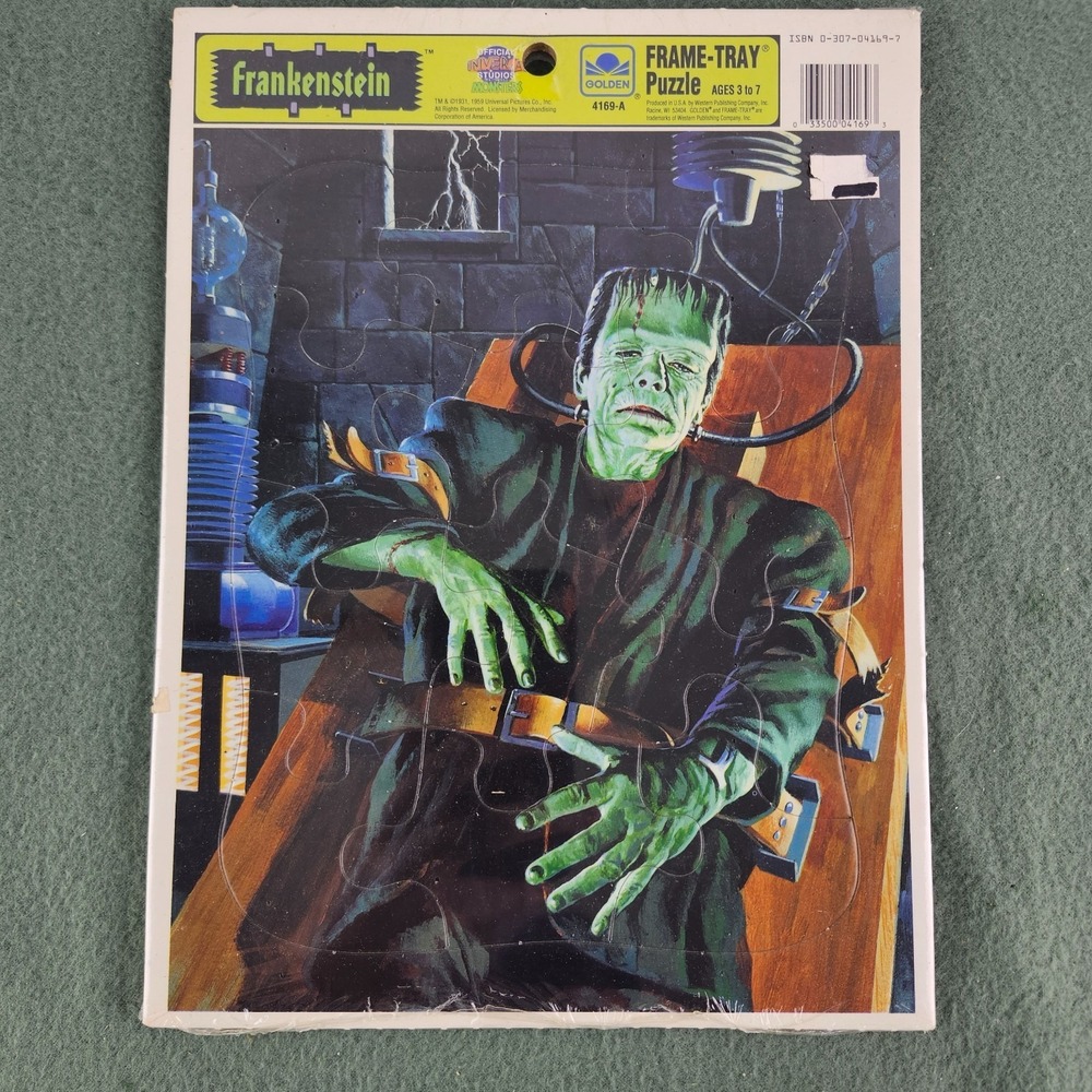 Vintage Frankenstein Frame Tray Puzzle Golden Universal Studios Monsters